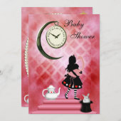 Whimsical Alice & Pink Flamingo Baby Girl Shower Kaart (Voorkant / Achterkant)
