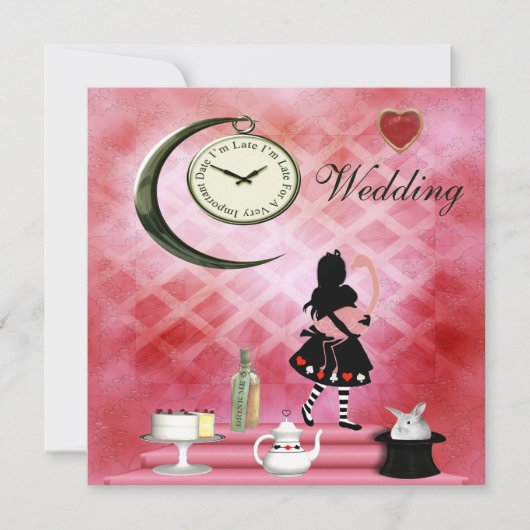 Whimsical Alice & Pink Flamingo Wedding Kaart (Voorkant)