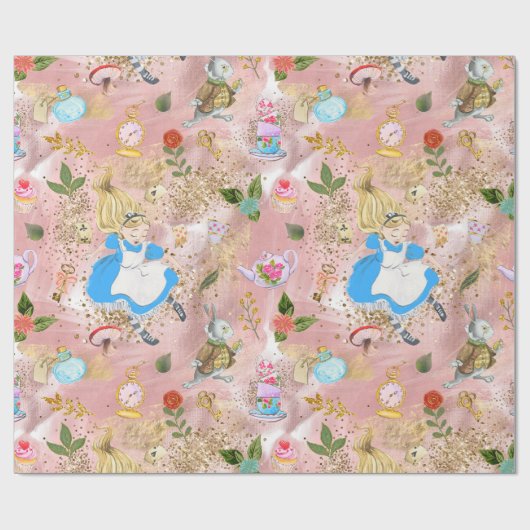 Whimsical Alice's avonturen in Wonderland Blush Cadeaupapier (Vlak)