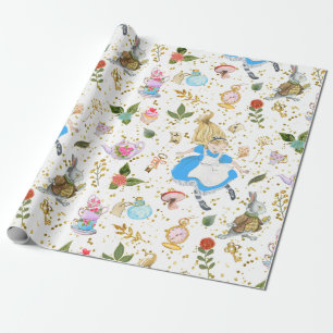Whimsical Alice's avonturen in Wonderland Glitz Cadeaupapier