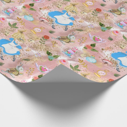 Whimsical Alice's avonturen in Wonderland Party Cadeaupapier (Hoek)