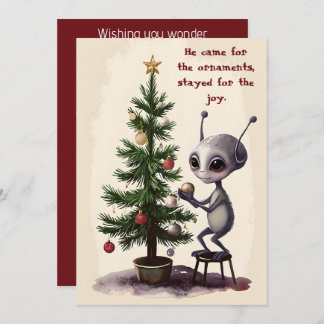 Whimsical Alien Christmas Tree Scene  Feestdagenkaart