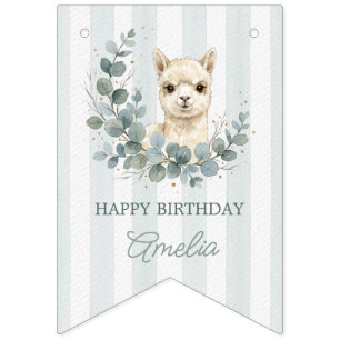 Whimsical Alpaca Verjaardag Goud Eucalyptus Vlaggetjes