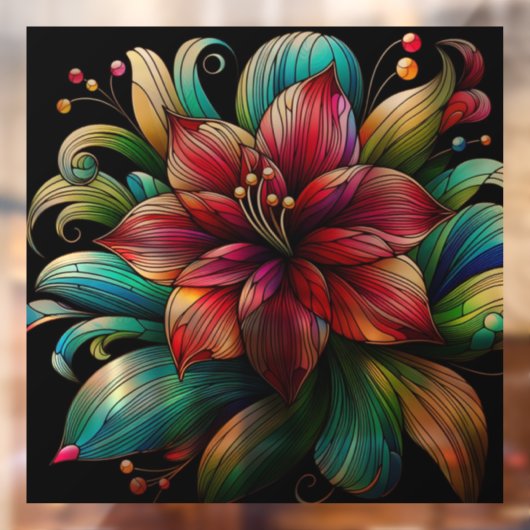 Whimsical Amaryllis Flower Faux Glas in lood Raamsticker (Vel 2)