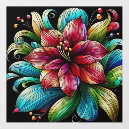 Whimsical Amaryllis Flower Faux Glas in lood Raamsticker (Vel)
