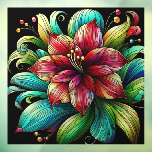 Whimsical Amaryllis Flower Faux Glas in lood Raamsticker (Vel 3)