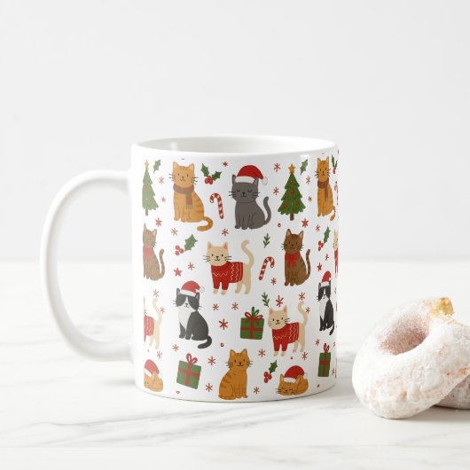 Whimsical Amoureux des chats Cozy Christmas Mug (Avec donut)