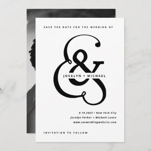 Whimsical Ampersand Achterzijde foto zwart-wit Save The Date