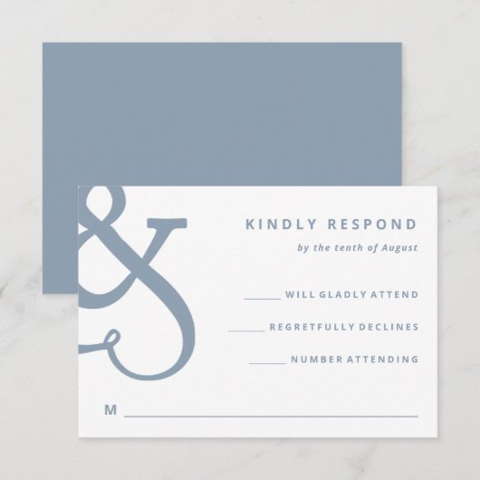 Whimsical Ampersand | Dusty Blue Wedding RSVP Kaartje (Voorkant / Achterkant)