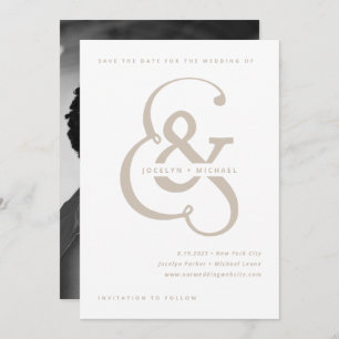 Whimsical Ampersand Foto terug wit en beige Save The Date