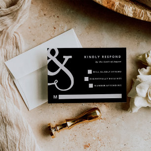 Whimsical Ampersand Moody Black Wedding RSVP Kaartje