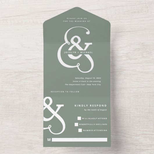Whimsical Ampersand | Sage Green Wedding All In One Uitnodiging (Binnen)
