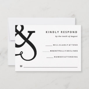 Whimsical Ampersand Zwarte en witte bruiloft RSVP Kaartje