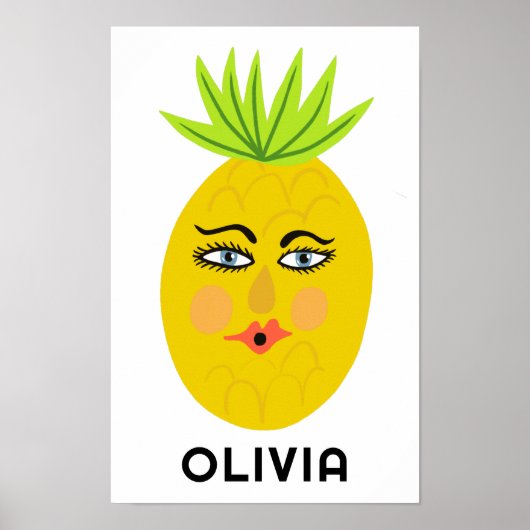 Whimsical Ananas CUSTOM BABY NAAM Kunst Poster (Voorkant)