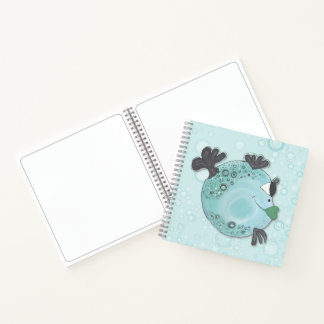 Whimsical and Cheerful Fish Art in Blauwgroen Hues Notitieboek