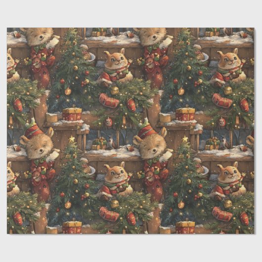 “Whimsical Animal Christmas Cadeaupapier (Vlak)