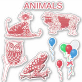 Whimsical Animal Scrapbooking Red & White Stickers (Voorkant)