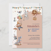 Whimsical Animals Circus Verjaardagsfeest Kaart (Voorkant)