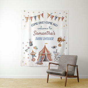 Whimsical AnimalsCircus Party Baby shower Achtergr Wandkleed