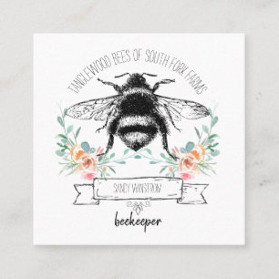 Whimsical Apiary Elegant Honey Bee Logo Imker Vierkante Visitekaartje