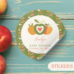 Whimsical Apple Theme Herfst Baby shower Groen Ronde Sticker