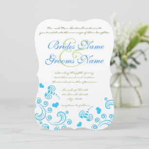 Whimsical Aqua Bumble Bee Swirl Wedding Invite Kaart
