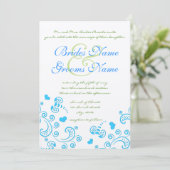 Whimsical Aqua Bumble Bee Swirl Wedding Invite Kaart (Staand voorkant)