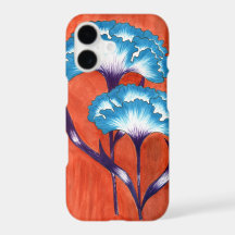 Whimsical Art Deco Blauwe Anjer Bloemen iPhone C