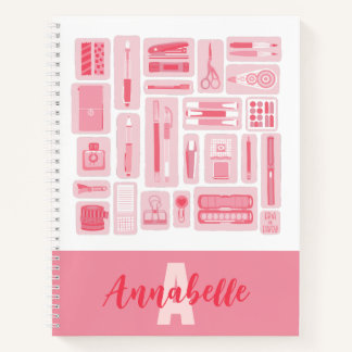 Whimsical Art levert roze patroon monogram Notitieboek