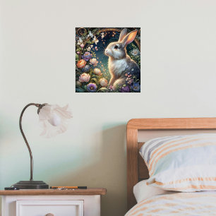 Whimsical Art Nouveau Konijn Bloemrijke Elegantie Poster