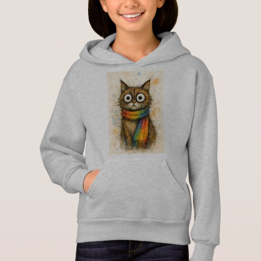Whimsical Artistic Cat Girls' Hoodie - Fun Feline  (Devant)