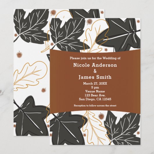 Whimsical Autumn Fall Leaves & Acorns Wedding Kaart (Voorkant / Achterkant)