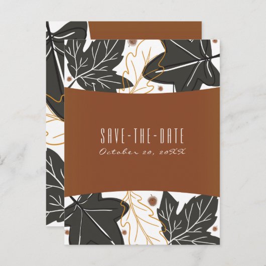 Whimsical Autumn Fall Leaves Eikels Save the Date Aankondigingskaart (Voorkant / Achterkant)