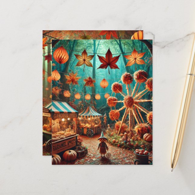 Whimsical Autumn Forest Carnival Scrapbook Paper (Voorkant / Achterkant in situ)