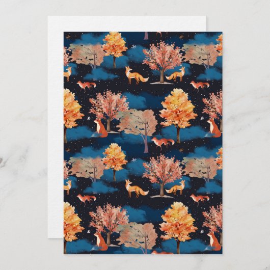 Whimsical Autumn Fox Night Forest Seamless Pattern Kaart (Voorkant / Achterkant)
