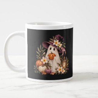 Whimsical Autumn Ghost with Pumpkins and Flowers Extra Grote Beker