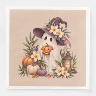 Whimsical Autumn Ghost with Pumpkins and Flowers Servet