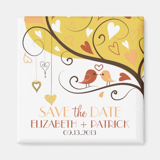 Whimsical Autumn Lovebird Save the Date Magnet Magneet (Voorkant)