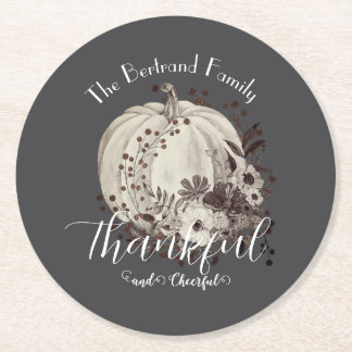 Whimsical Autumn Pumpkin Thanksgiving Monochrome Ronde Kartonnen Onderzetter