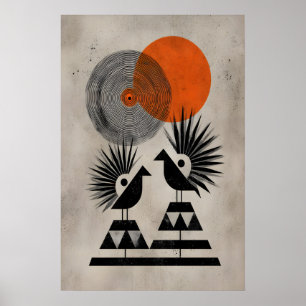 Whimsical Aviary Muurkunst Moderne Tribale Vogels  Poster