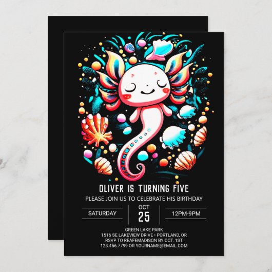 Whimsical Axolotl Pastel Verjaardagsviering Kaart (Voorkant / Achterkant)