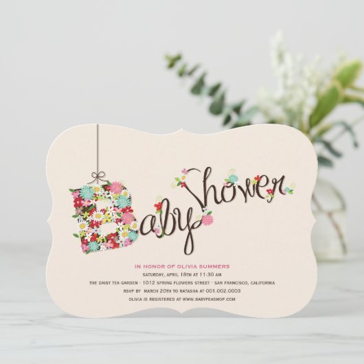 Whimsical B Spring Flowers Baby shower nodigt uit Kaart (Staand voorkant)
