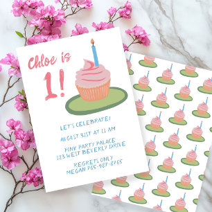 Whimsical BABY 1st Birthday Party Cupcake Custom Kaart