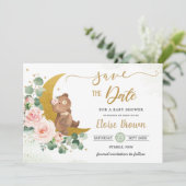 Whimsical Baby Beer Crescent Moon Blush Floral Save The Date (Staand voorkant)