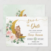 Whimsical Baby Beer Crescent Moon Blush Floral Save The Date (Voorkant / Achterkant)