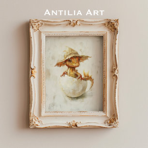 Whimsical Baby Dragon Hatching Art Magische Fantas Poster