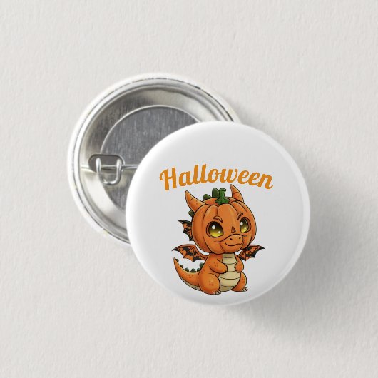 Whimsical Baby Dragon Pumpkin Halloween Button (Voorkant /achterkant)