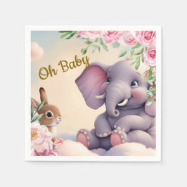 Whimsical Baby Elephant en Bunny Nursery Print Servet