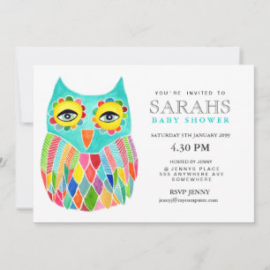 Whimsical Baby shower Rainbow Owl Kaart
