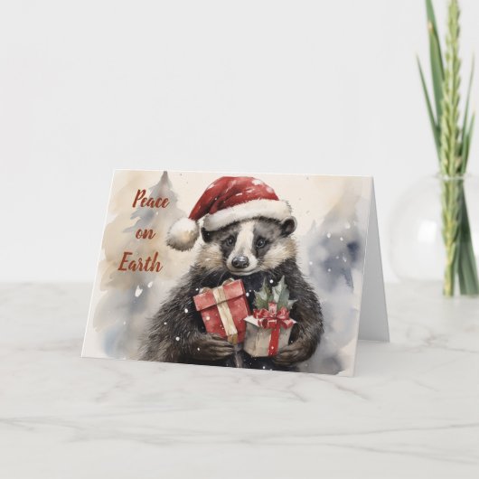 Whimsical Badger Kerst Kaart (Voorkant)